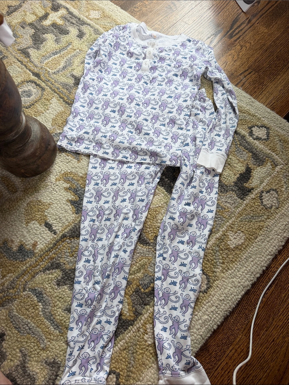 Roller rabbit Kids size 12 Long Sleeve Purple Monkey Print Pajama Set
